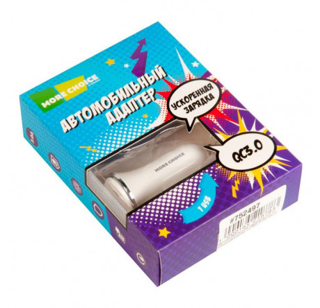 More choice AC22QC 1USB 3.0A QC3.0 АЗУ быстрая зарядка белый MORE CHOICE - valday-experts.ru – фото 1