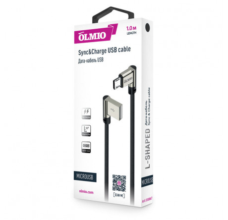 OLMIO 038867 USB 2.0 - microUSB, 1м, угловой, тканевая оплетка, цвет черный Кабель  PARTNER - valday-experts.ru – фото 1