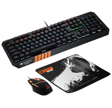 Canyon 3in1 Gaming set Keyboard with rainbow LED(104 keys), Mouse with RGB(DPI 800/160 Игровой набор CANYON - valday-experts.ru – фото 1