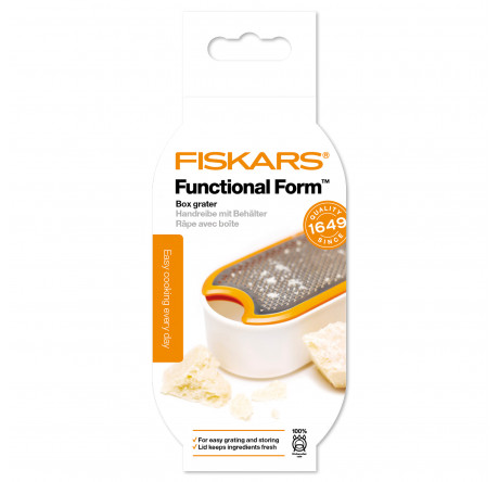 Fiskars 1019530 [FF; белая; нерж. 2-х стор.; 140г] Терка с/контейн.  Fiskars - valday-experts.ru – фото 1